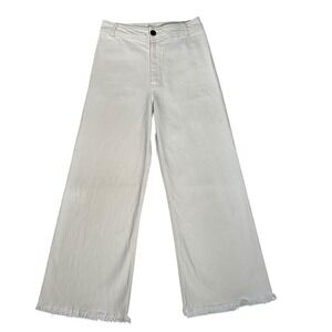 Creatures Of Comfort Madison Hi Waist Wide Leg Distressed Jeans Ivory Size 8